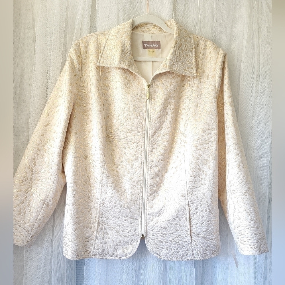 NWOT TANJAY 》Gorgeous Metallic Pearl Brocade Shacket Blazer Jacket